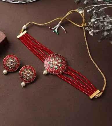 Traditional Indian Kundan Red Choker Necklace Set