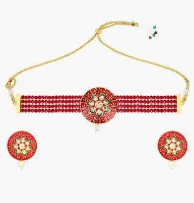 Traditional Indian Kundan Red Choker Necklace Set