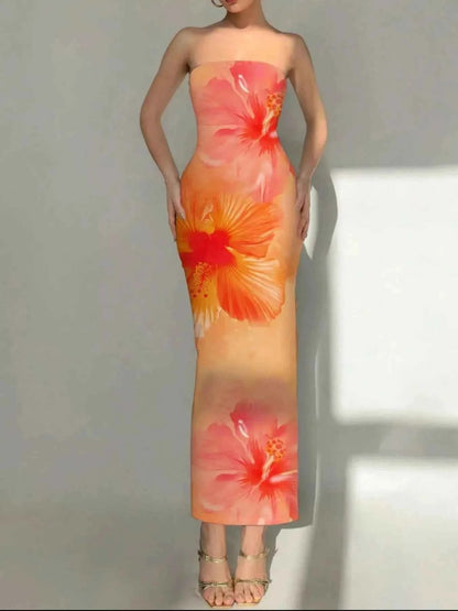 Tropical Flower Print Bodycon Tube Dress