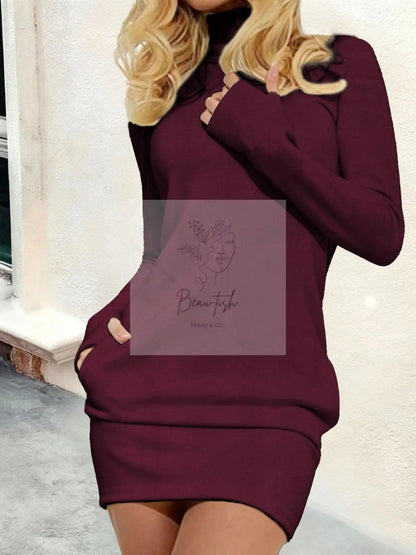 Turtleneck Long Sleeve Mini Dress with Pockets