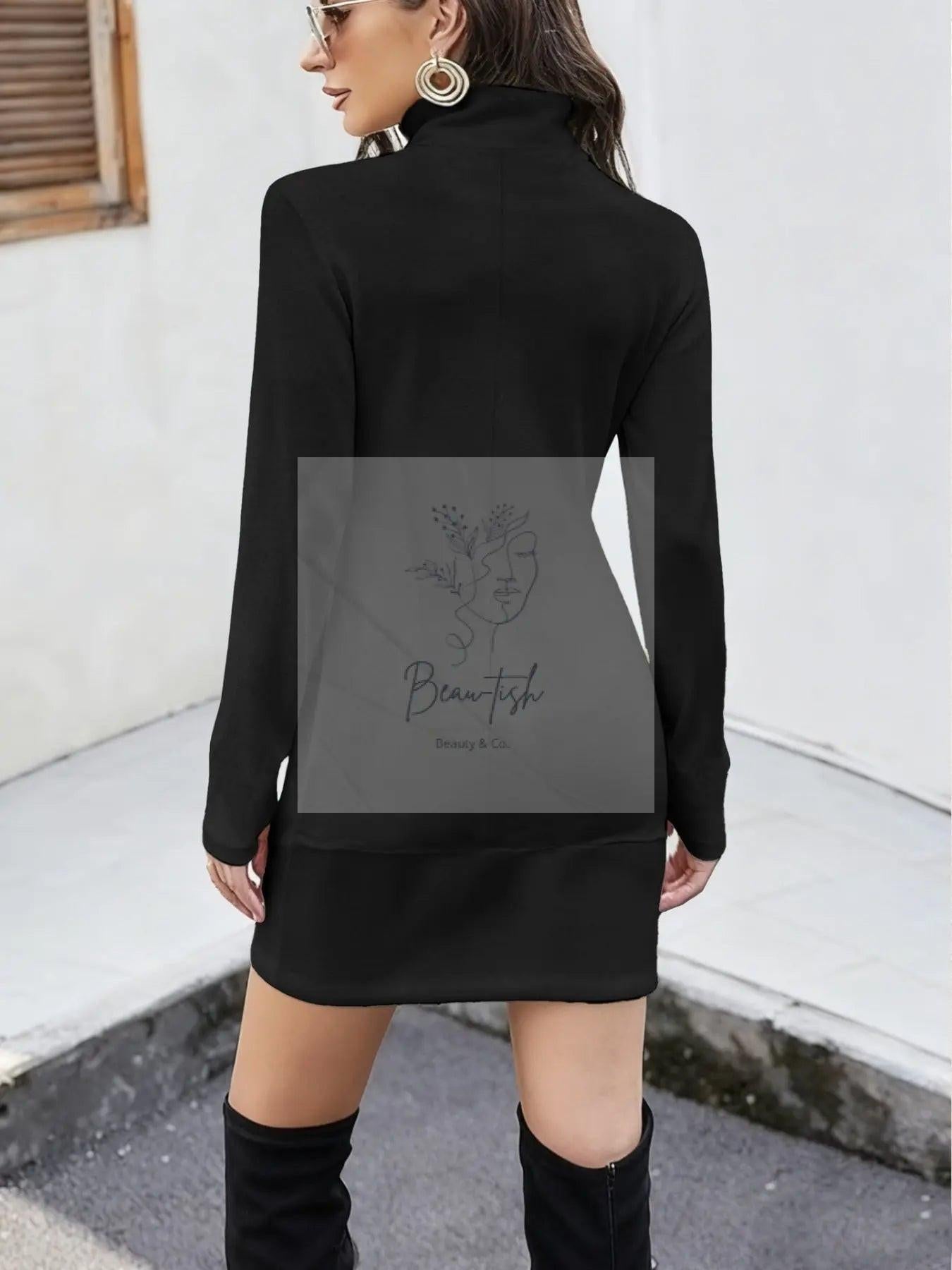 Turtleneck Long Sleeve Mini Dress with Pockets