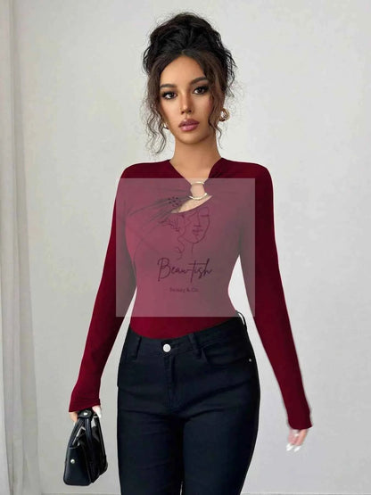 Twist Front Ring Detail Long Sleeve T-Shirt
