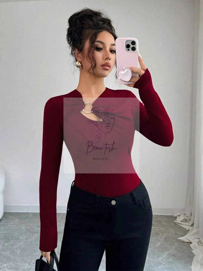 Twist Front Ring Detail Long Sleeve T-Shirt