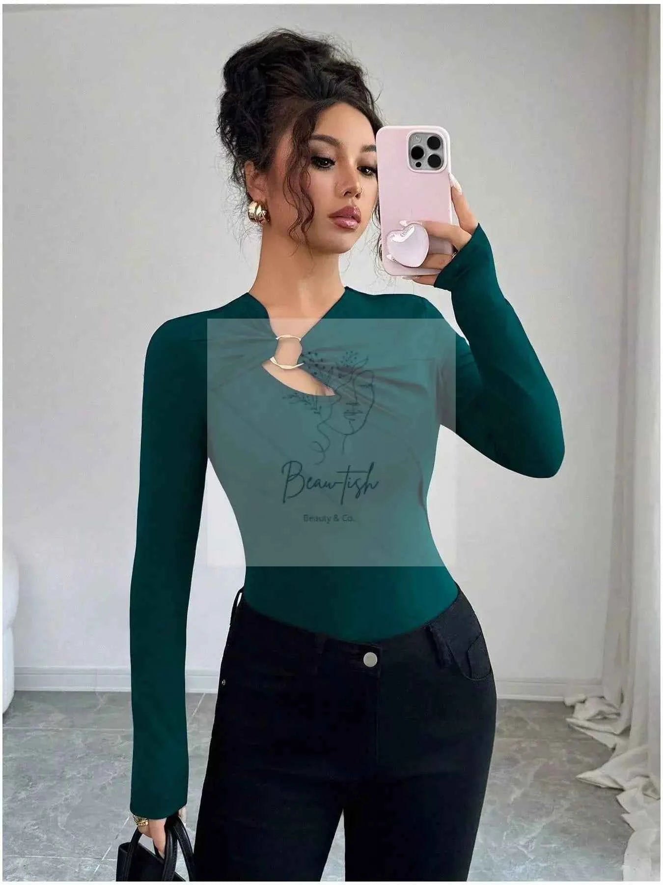 Twist Front Ring Detail Long Sleeve T-Shirt