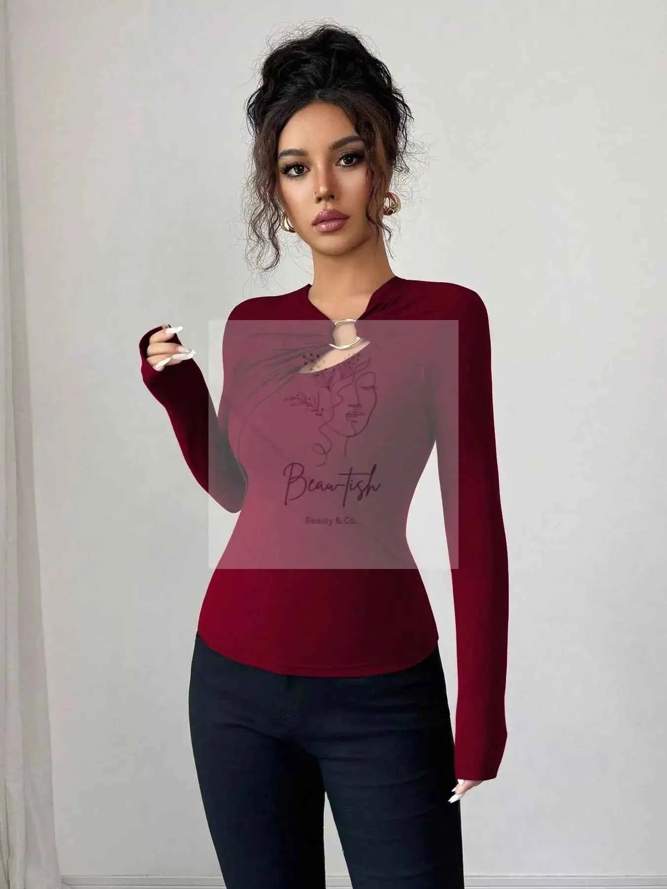 Twist Front Ring Detail Long Sleeve T-Shirt