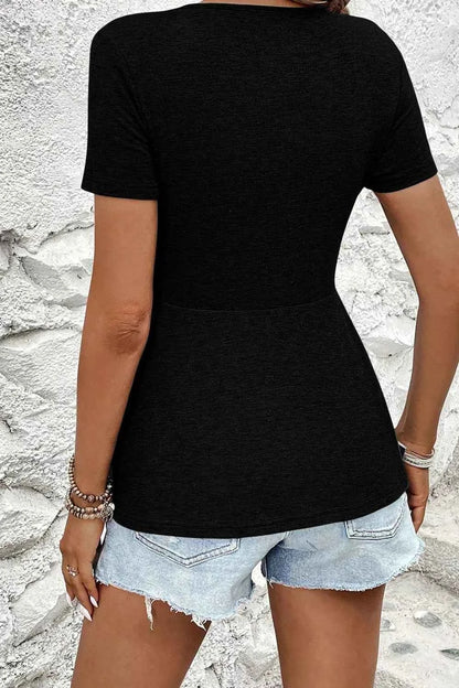 Twist Front V-Neck Short Sleeve Casual Blouse