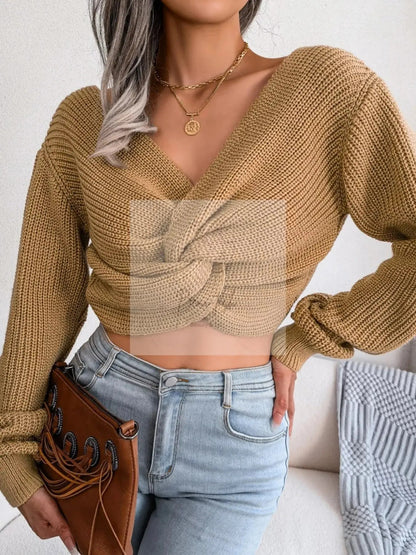 Twisted Front Cropped Sweater