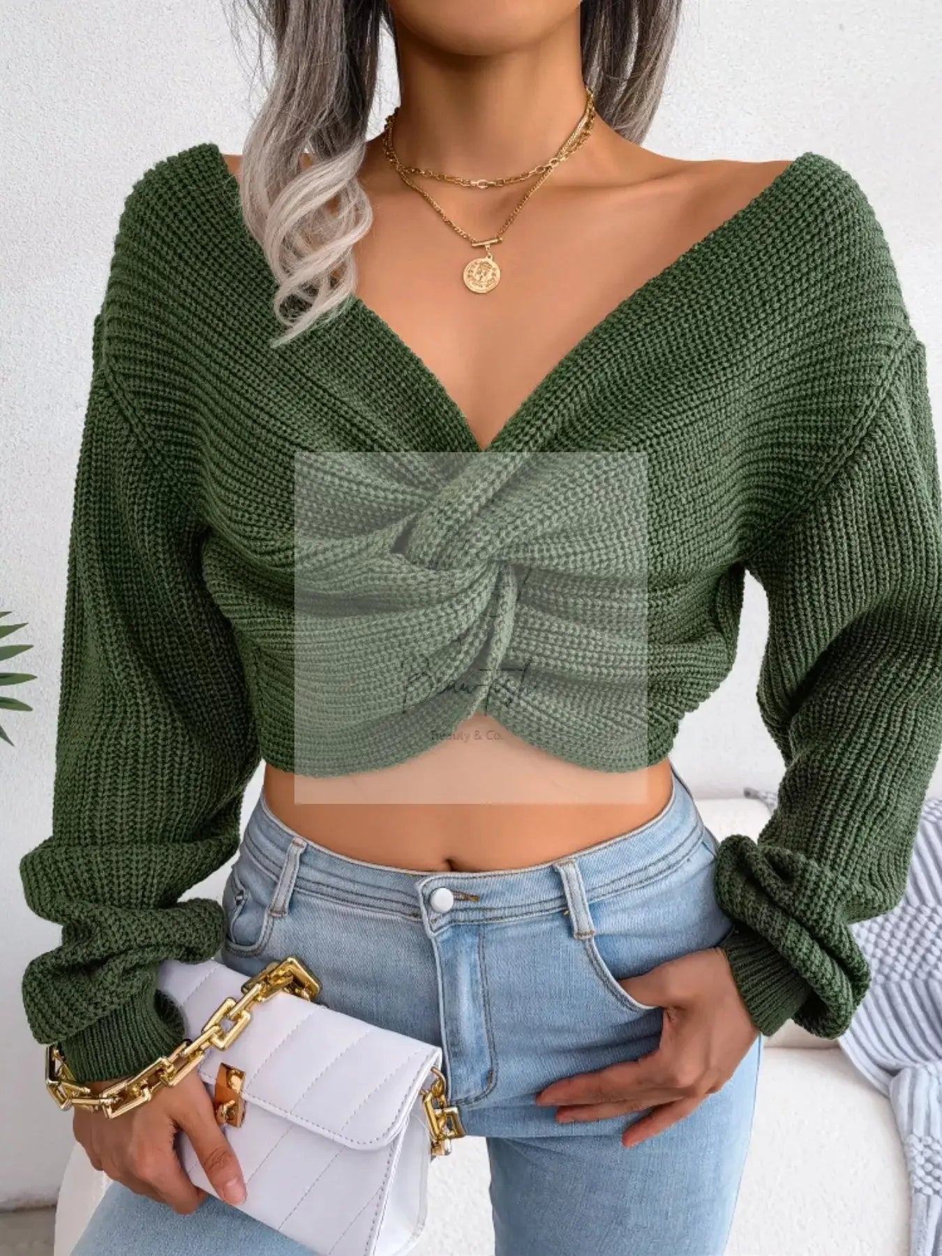 Twisted Front Cropped Sweater