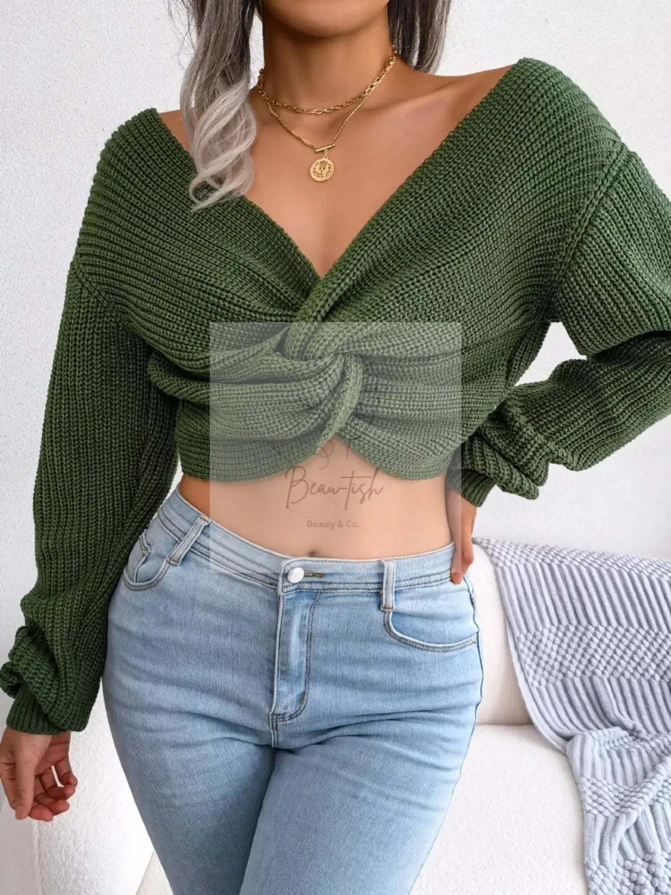 Twisted Front Cropped Sweater