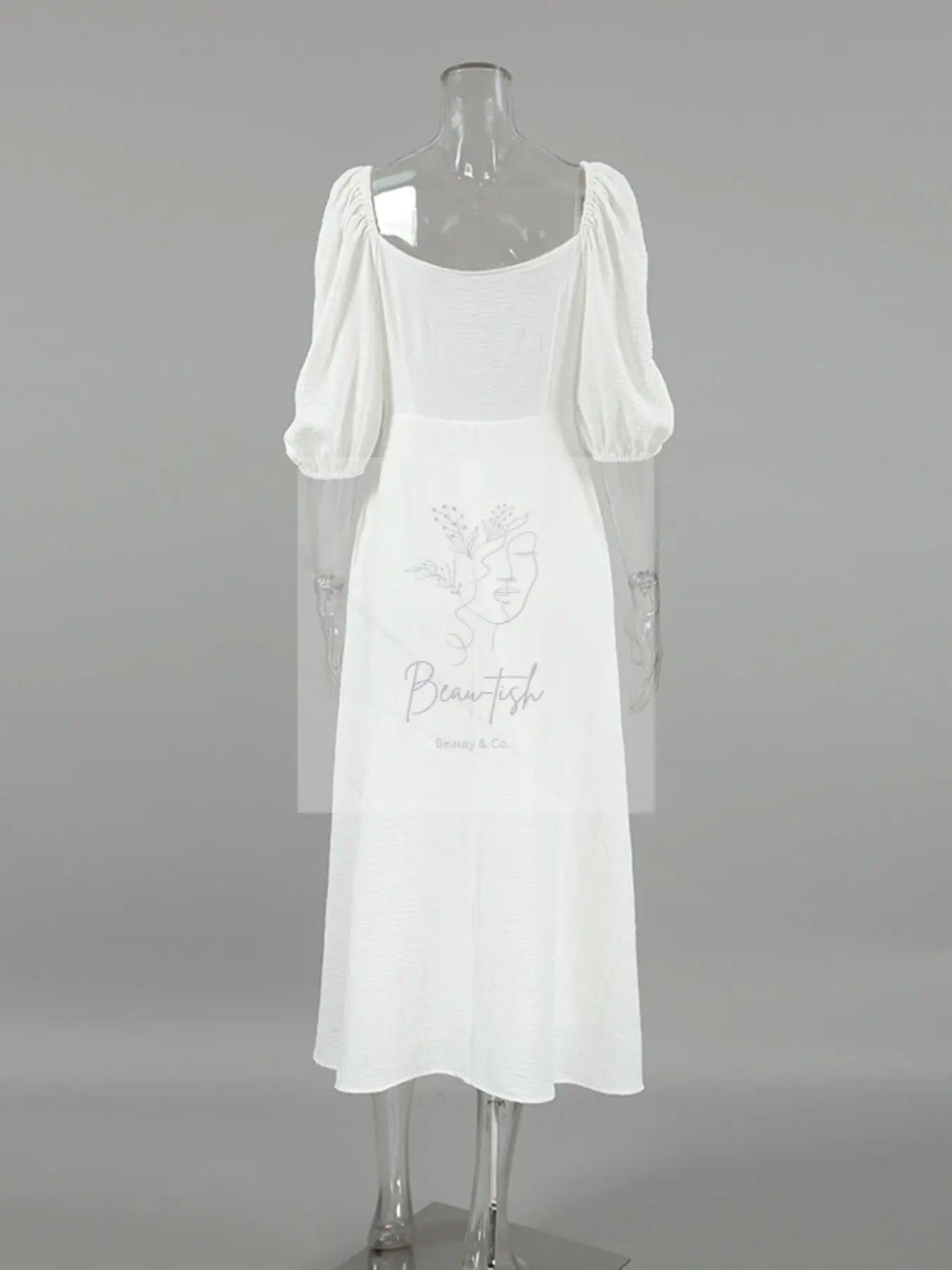 Twisted Front Puff Sleeve Midi Dress