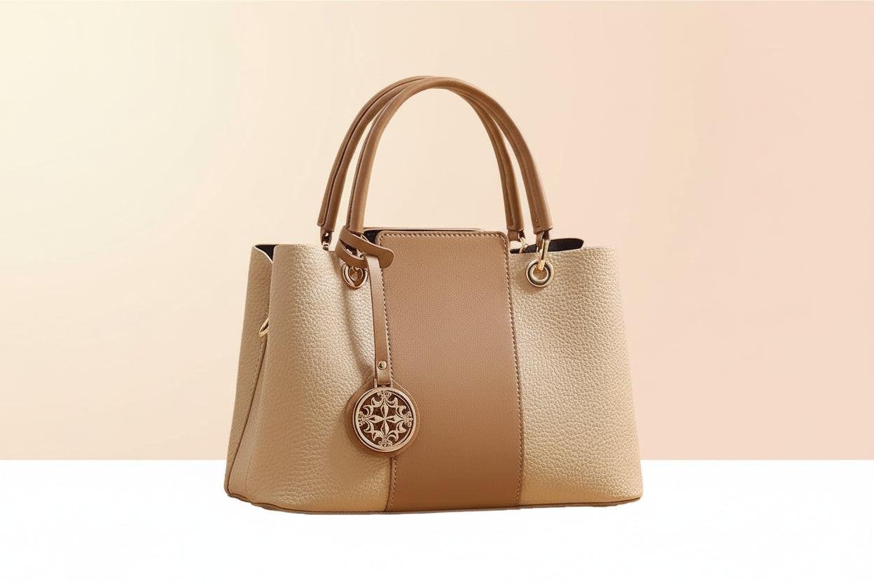 Two-Tone Leather Top Handle Handbag