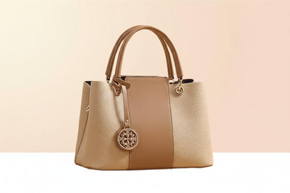 Two-Tone Leather Top Handle Handbag