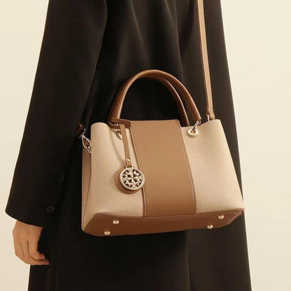 Two-Tone Leather Top Handle Handbag
