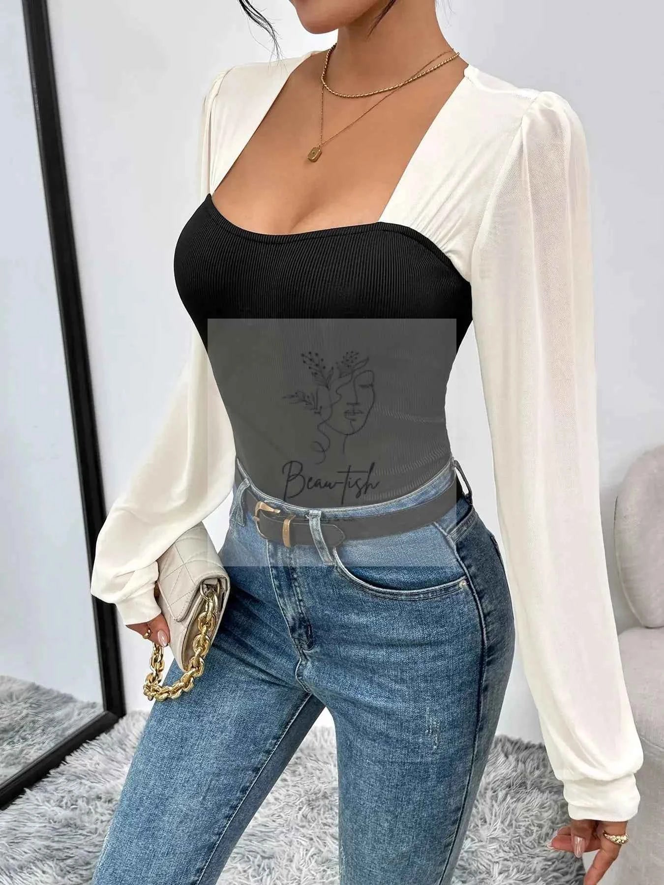 Two - Tone Long Sleeve Bodysuit