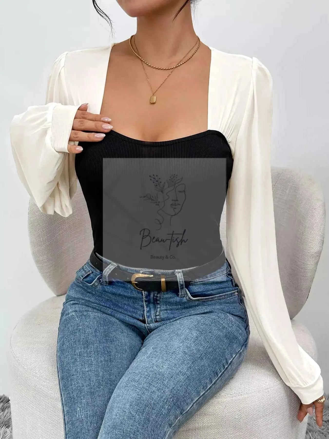Two - Tone Long Sleeve Bodysuit