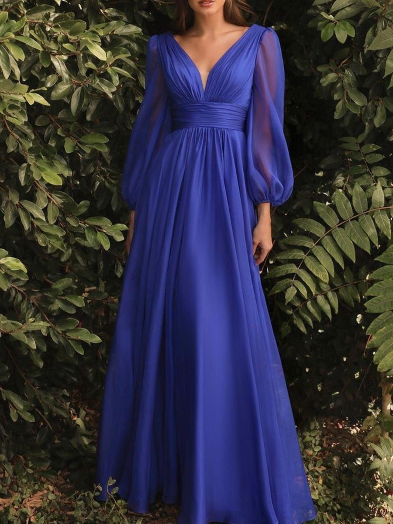 V-Neck Balloon Sleeve Maxi Dress
