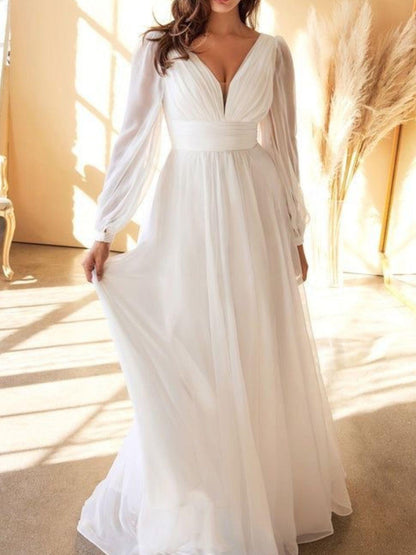 V-Neck Balloon Sleeve Maxi Dress