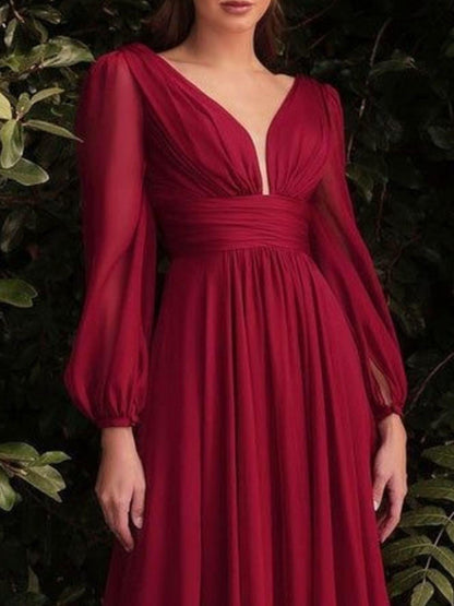 V-Neck Balloon Sleeve Maxi Dress