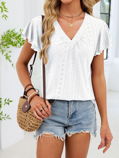 V-Neck Flutter Sleeve T-Shirt