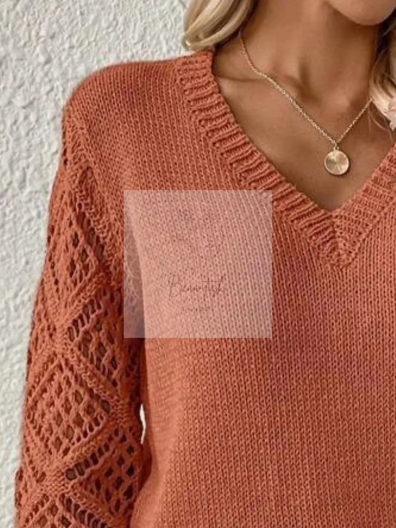 V-Neck Hollow-Out Sleeve Knit Sweater