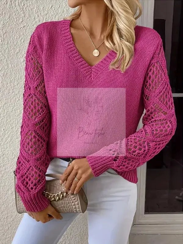 V-Neck Hollow-Out Sleeve Knit Sweater