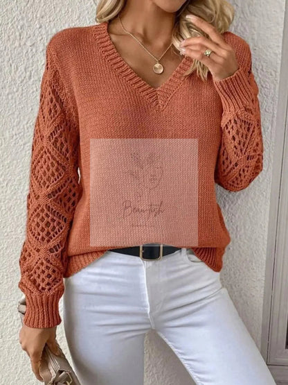 V-Neck Hollow-Out Sleeve Knit Sweater