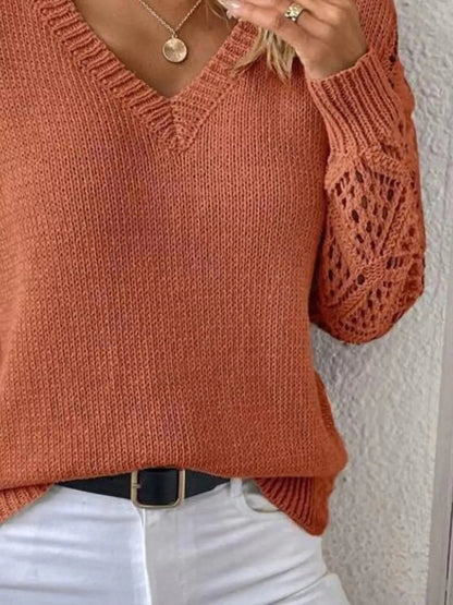 V-Neck Hollow-Out Sleeve Knit Sweater