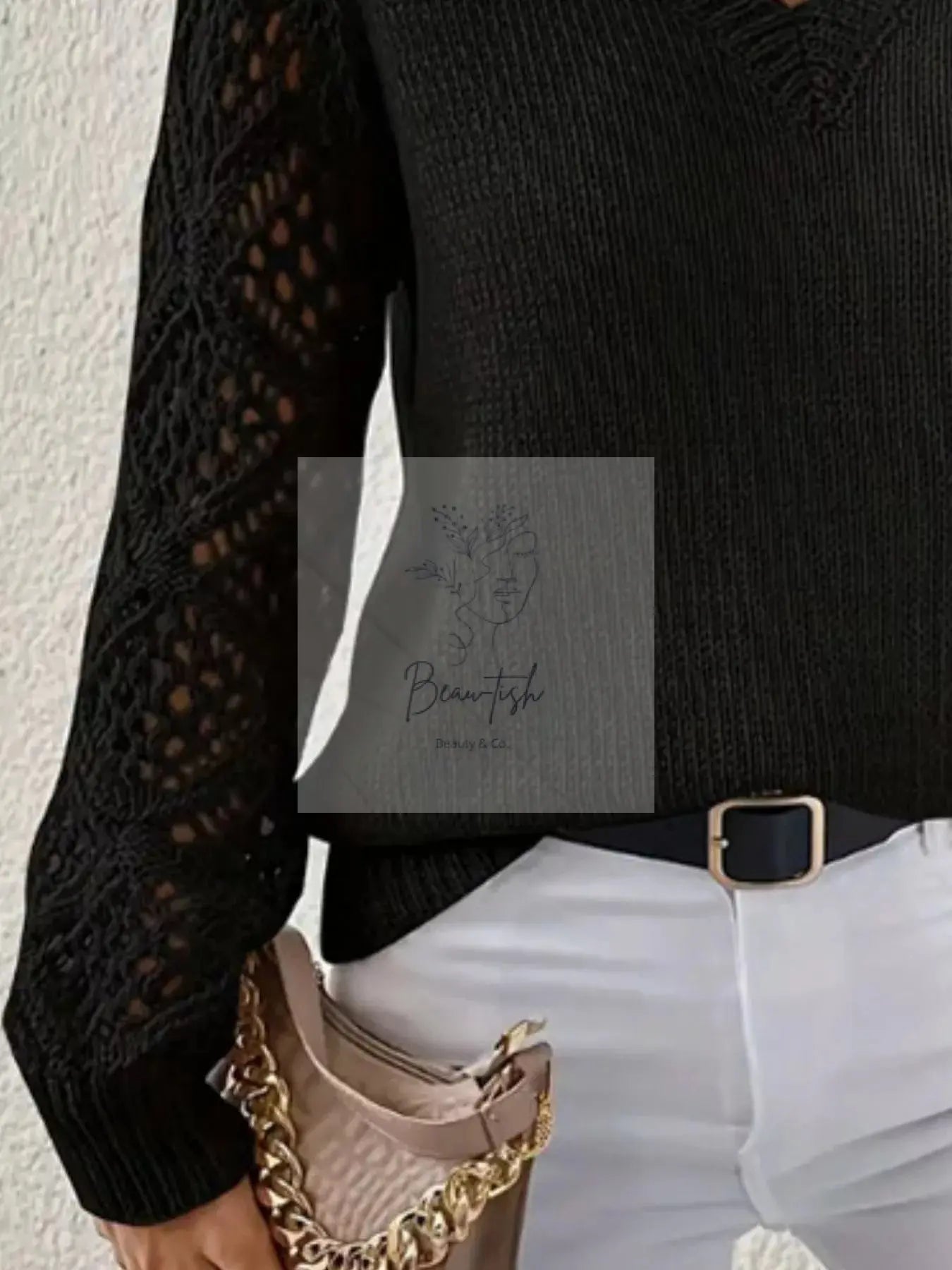V-Neck Hollow-Out Sleeve Knit Sweater