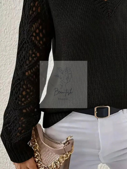 V-Neck Hollow-Out Sleeve Knit Sweater