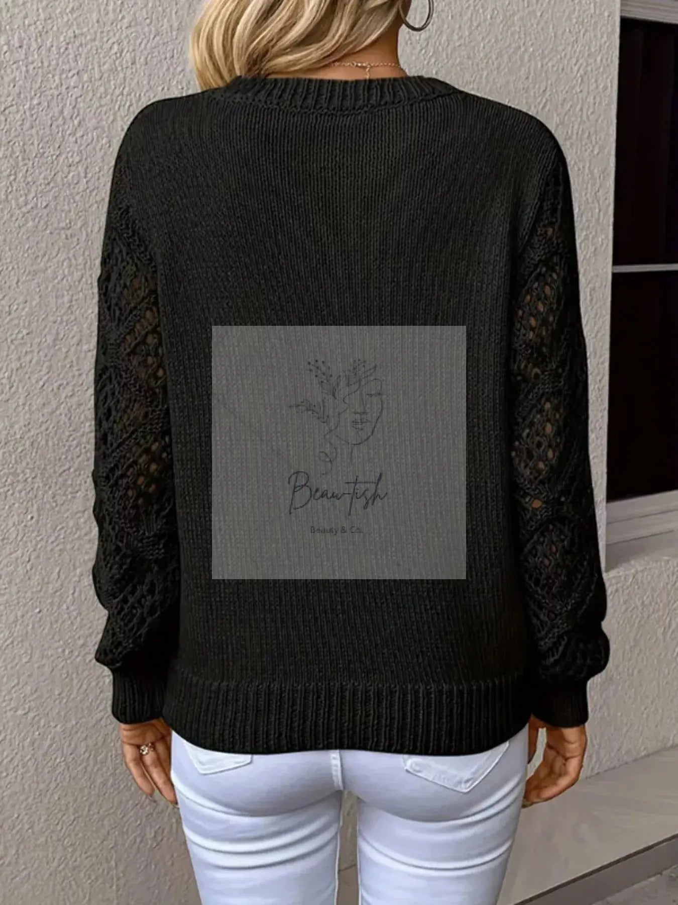 V-Neck Hollow-Out Sleeve Knit Sweater