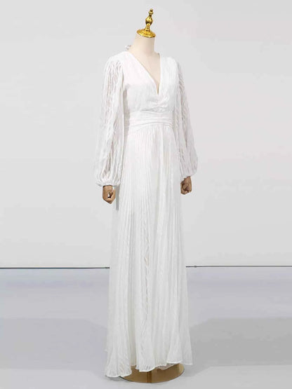 V-Neck Long Sleeve Maxi Dress