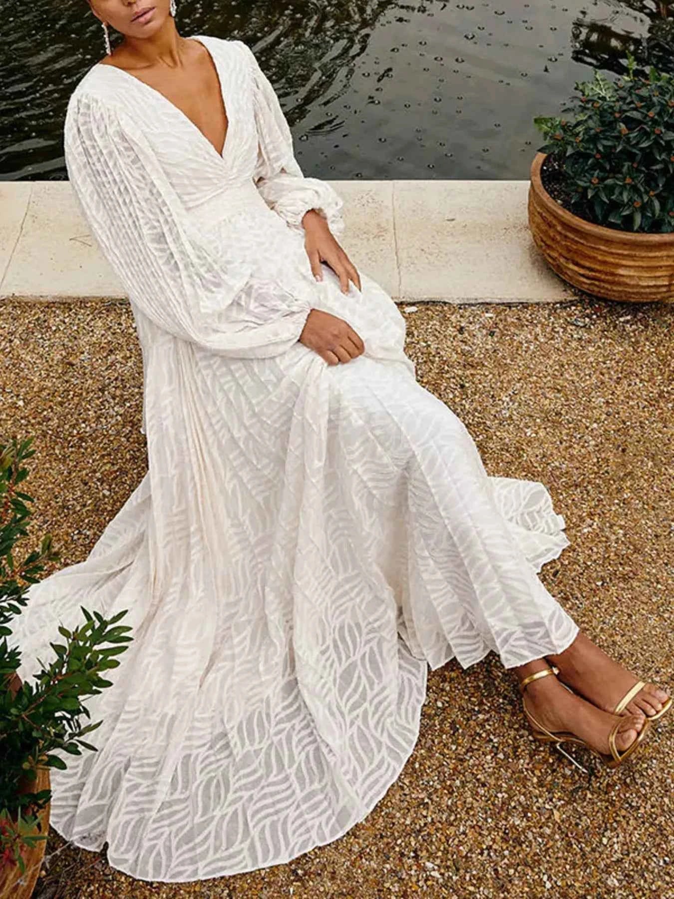 V-Neck Long Sleeve Maxi Dress