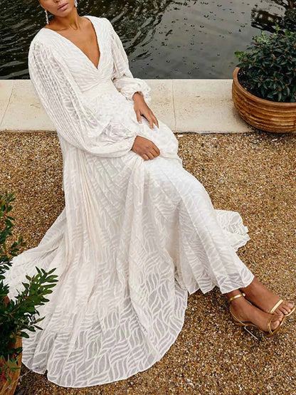 V-Neck Long Sleeve Maxi Dress