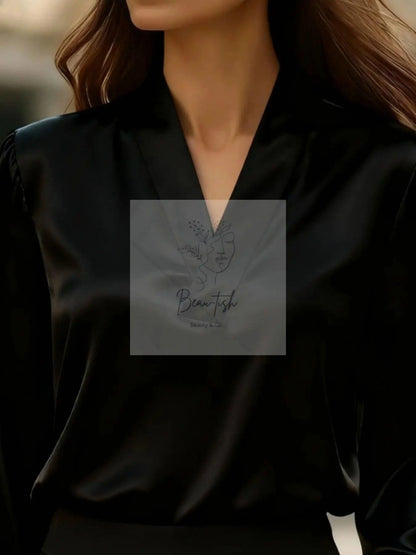 V-Neck Long Sleeve Satin Blouse