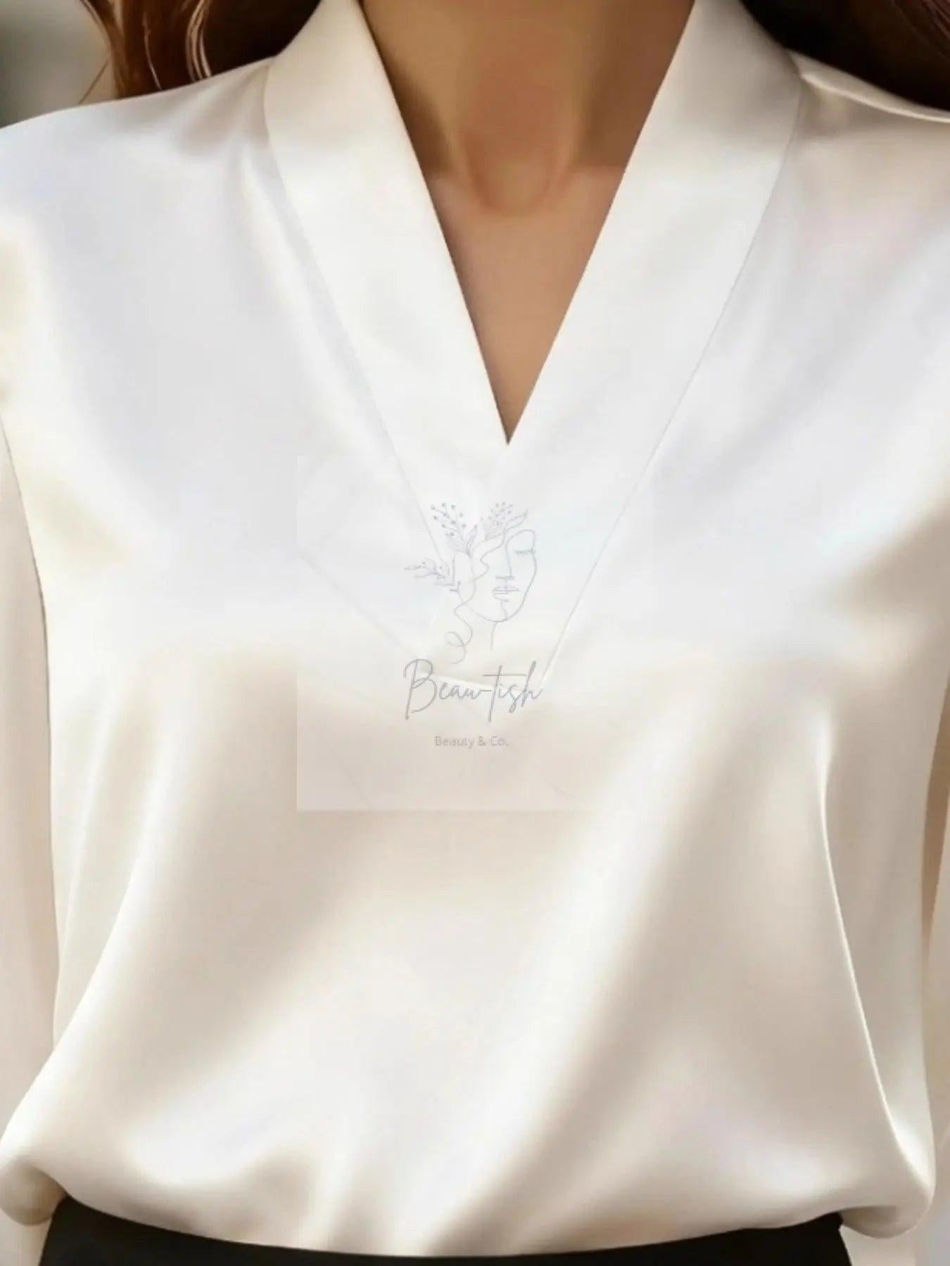V-Neck Long Sleeve Satin Blouse