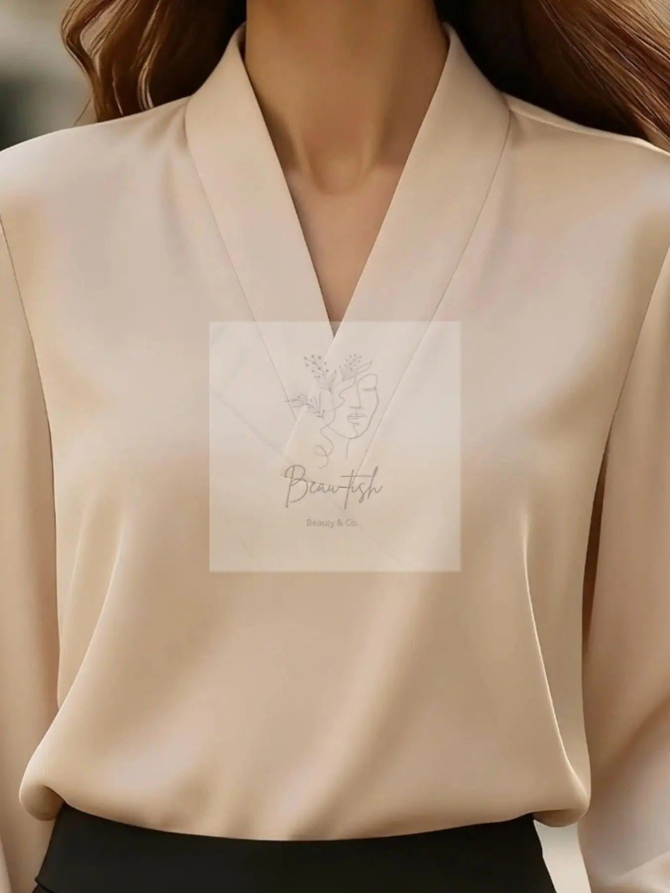 V-Neck Long Sleeve Satin Blouse