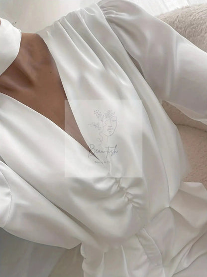 V-Neck Ruched Long Sleeve Blouse