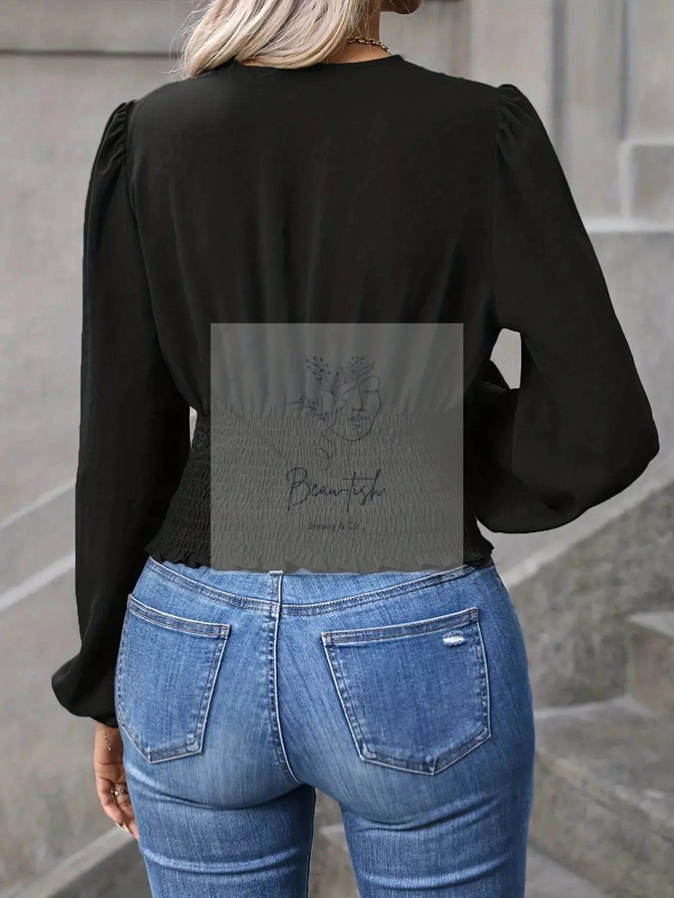 V-Neck Ruched Long Sleeve Blouse