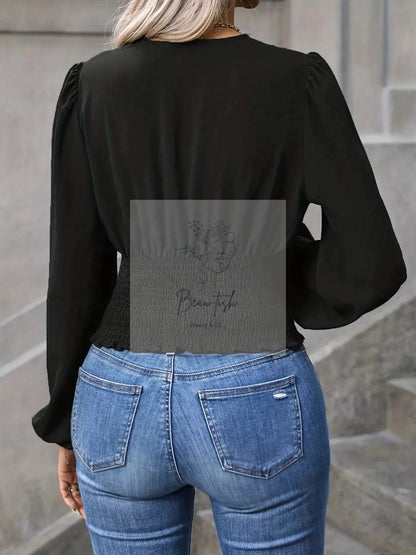 V-Neck Ruched Long Sleeve Blouse