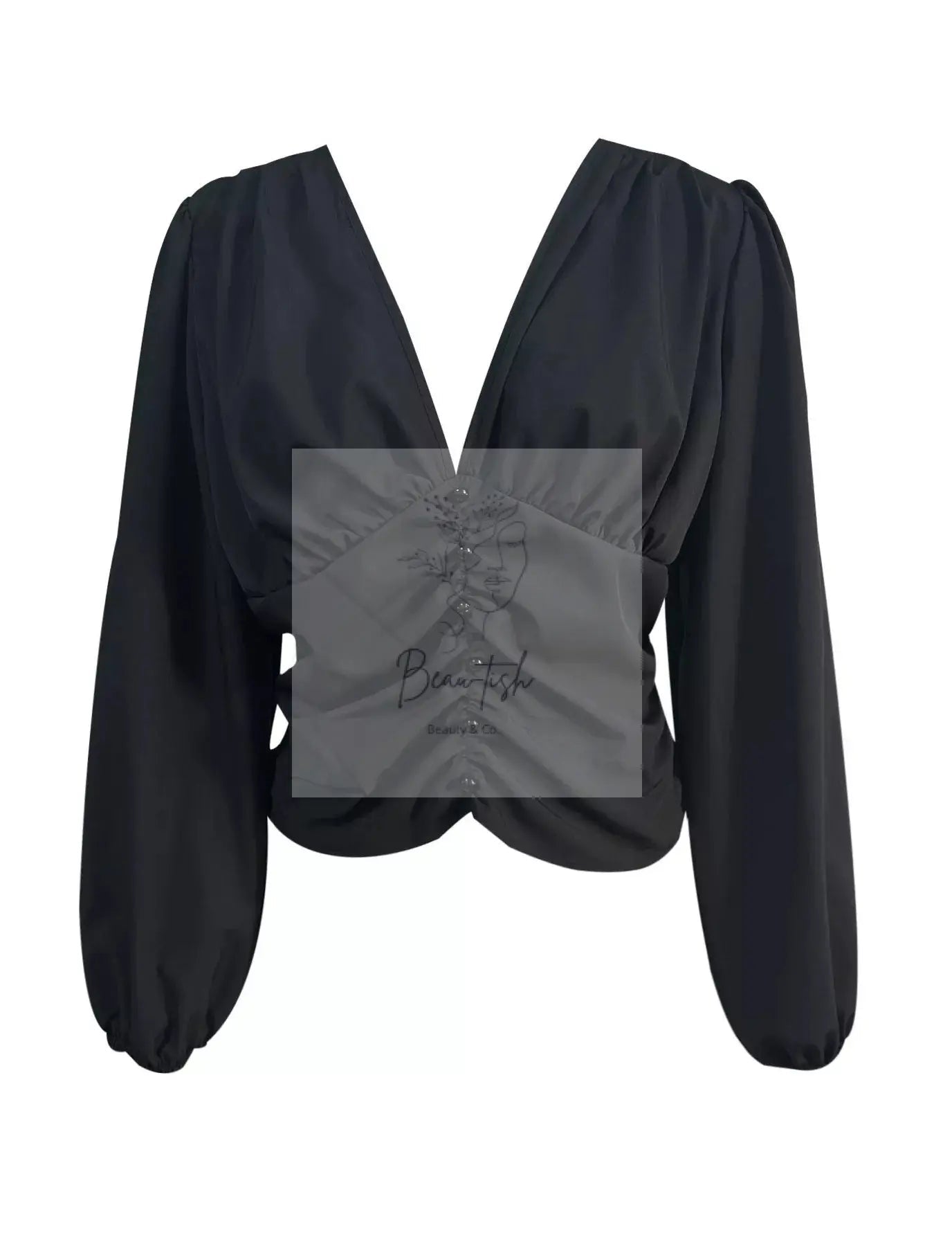 V-Neck Ruched Long Sleeve Blouse