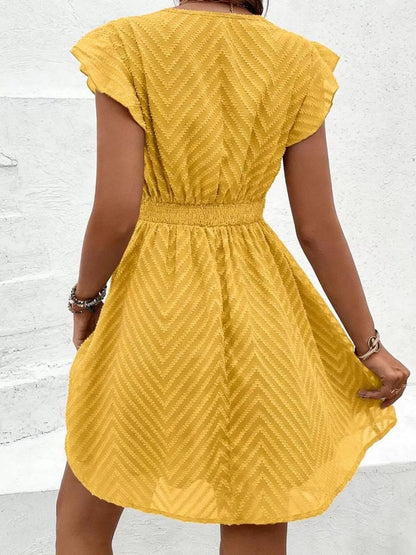 Ruffle Sleeve V-Neck Dress