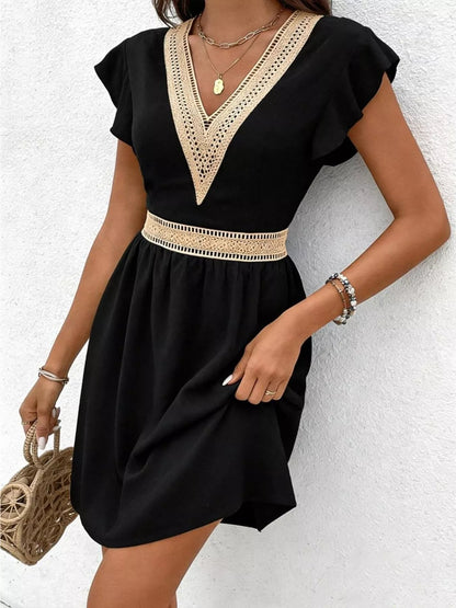 Ruffle Sleeve V-Neck Dress