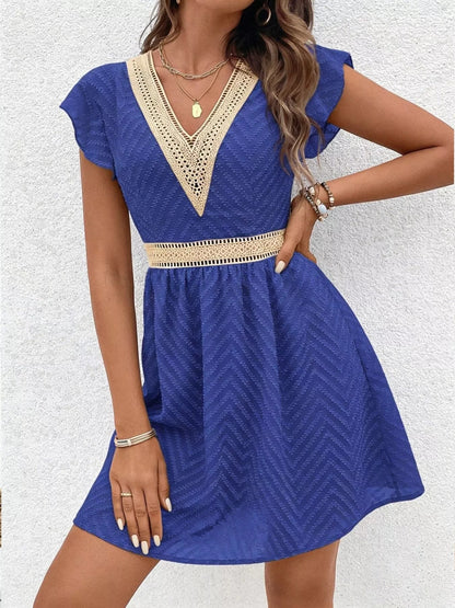 Ruffle Sleeve V-Neck Dress