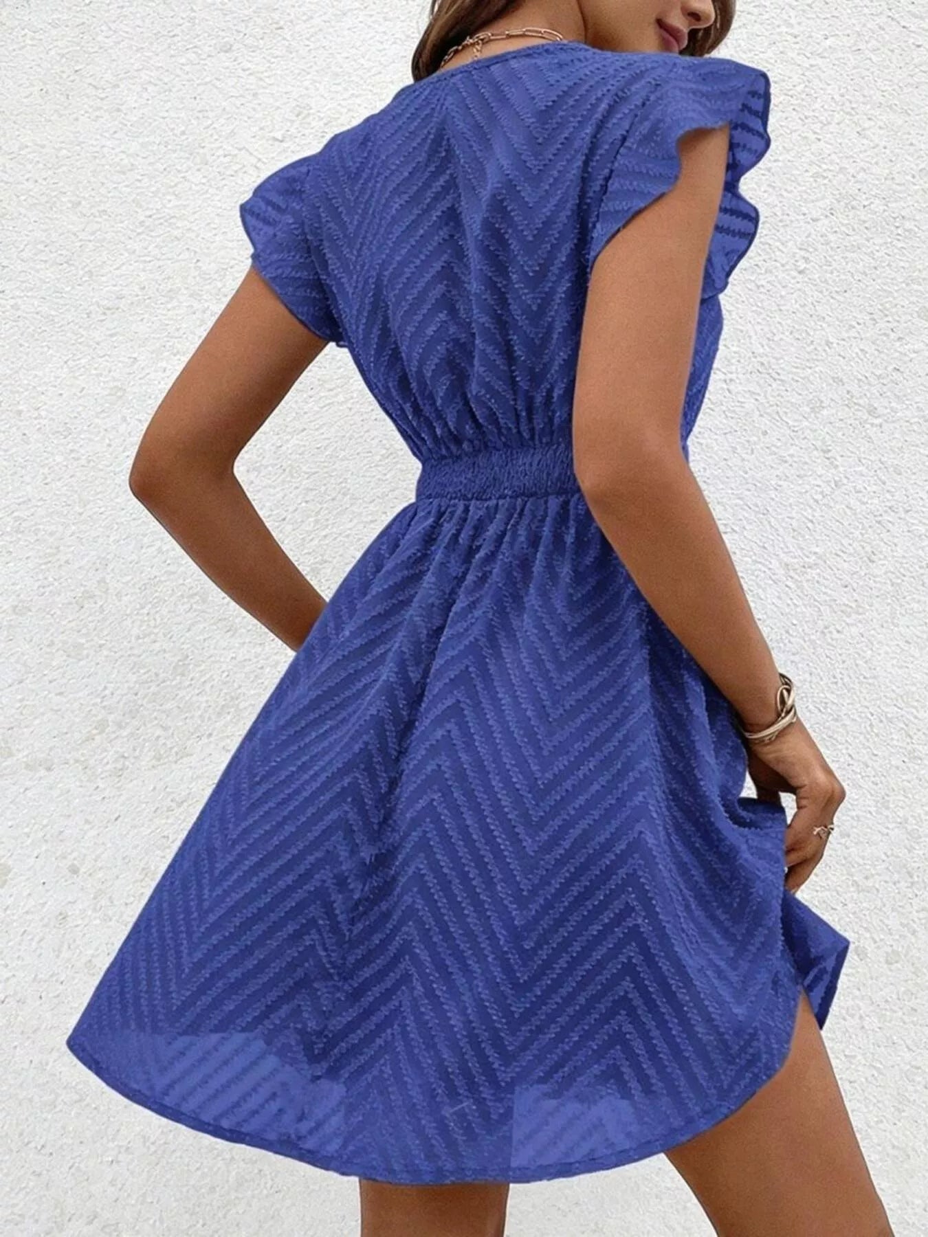 Ruffle Sleeve V-Neck Dress