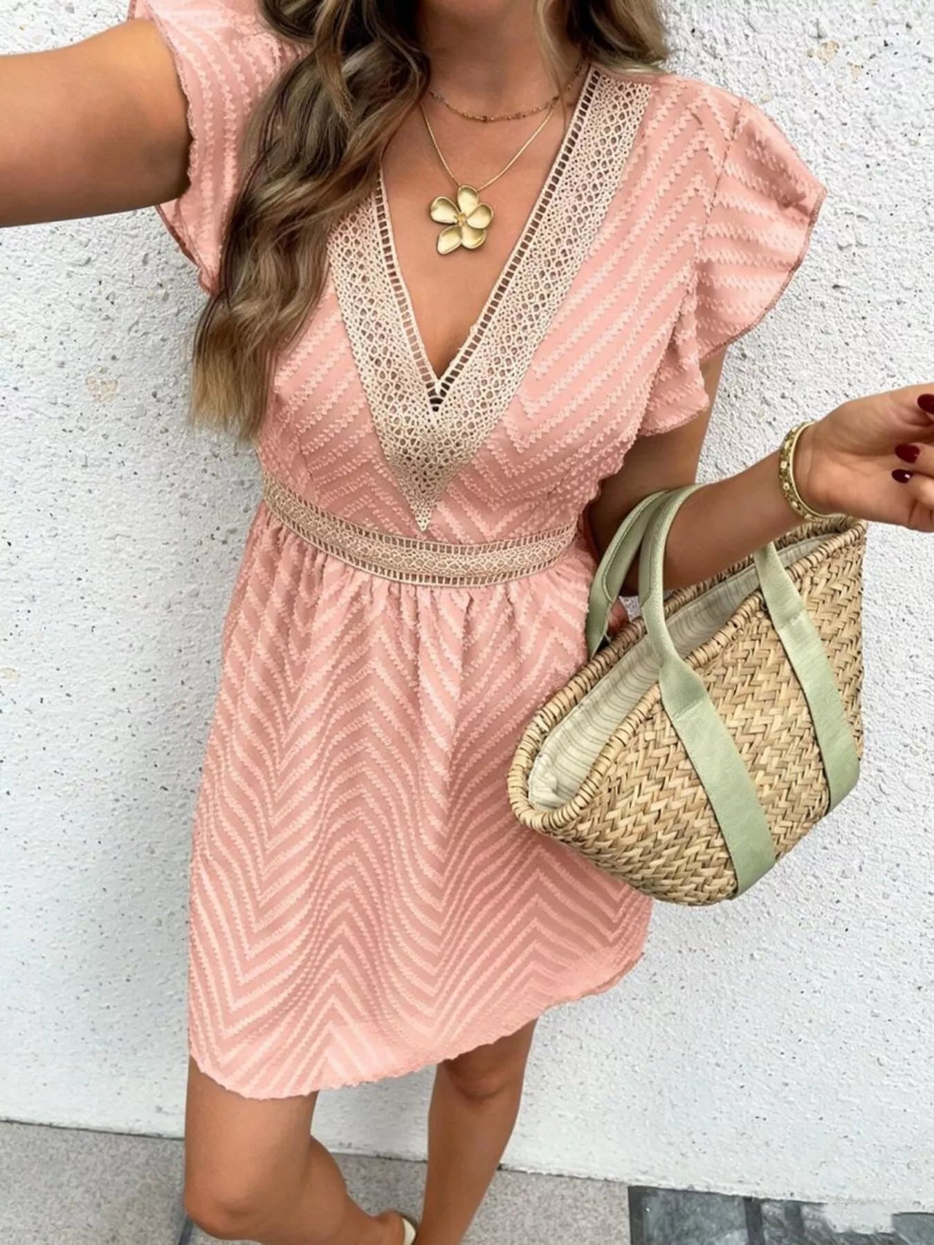 Ruffle Sleeve V-Neck Dress