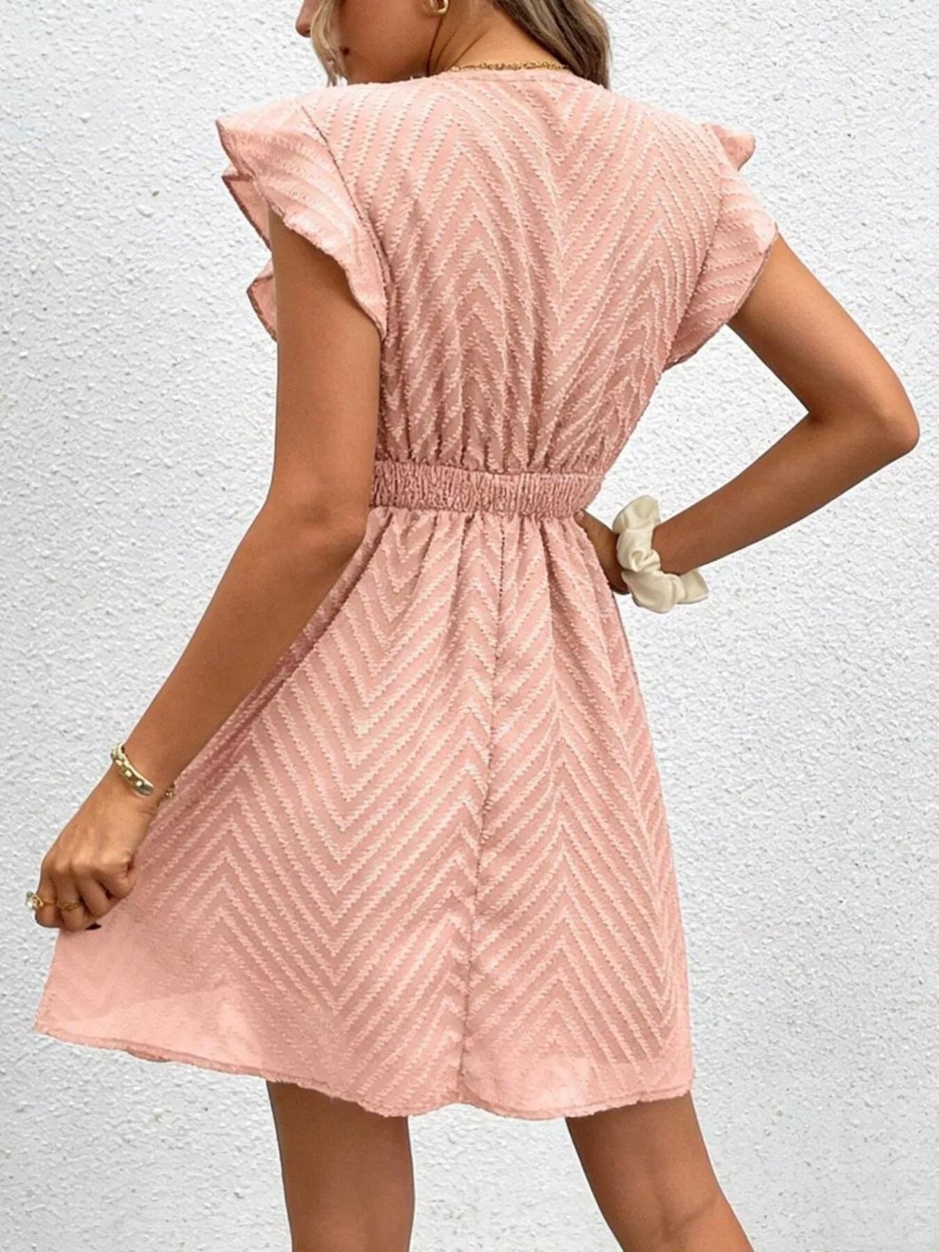 Ruffle Sleeve V-Neck Dress