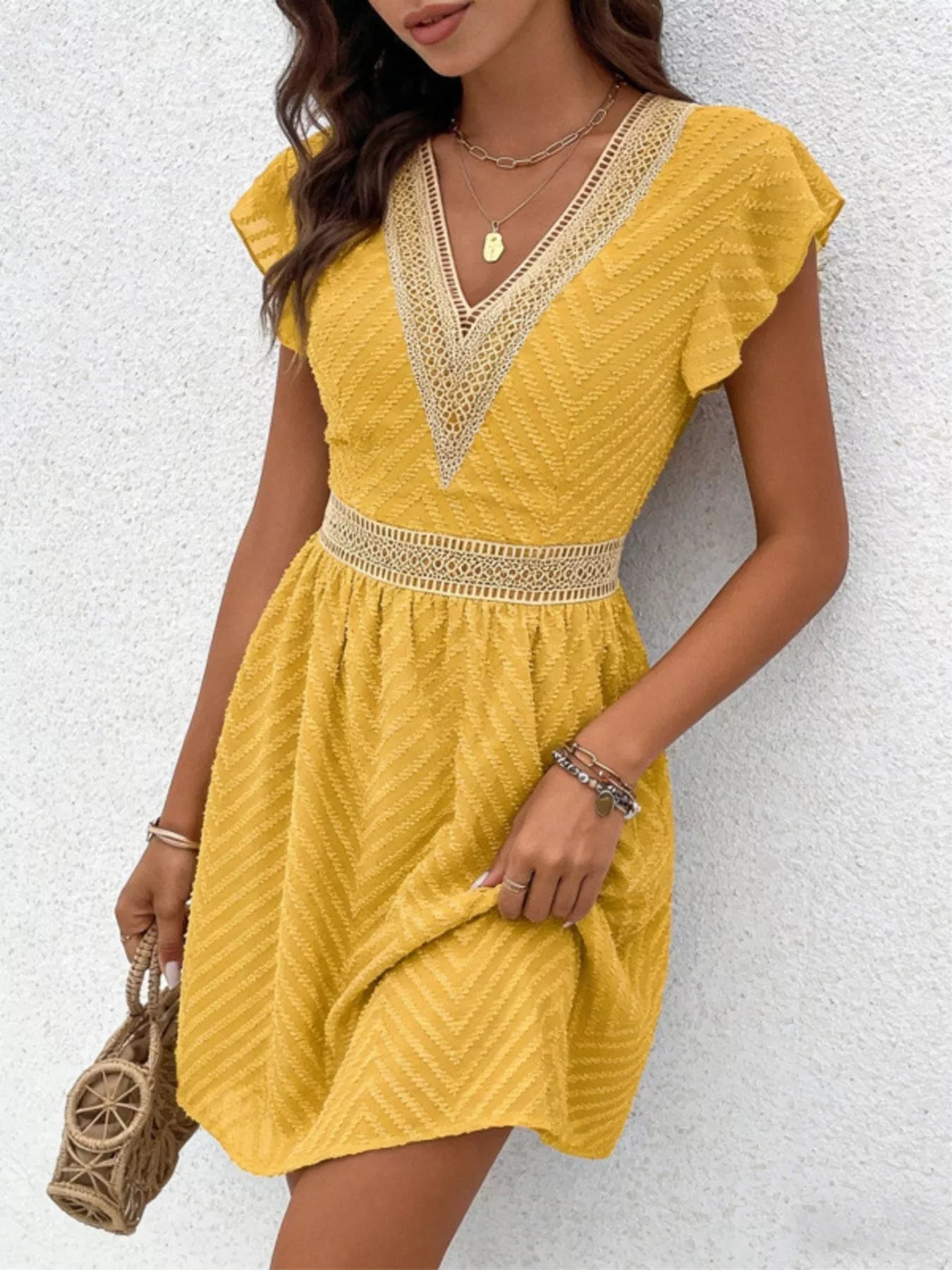 Ruffle Sleeve V-Neck Dress