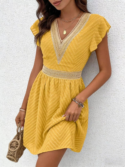 Ruffle Sleeve V-Neck Dress