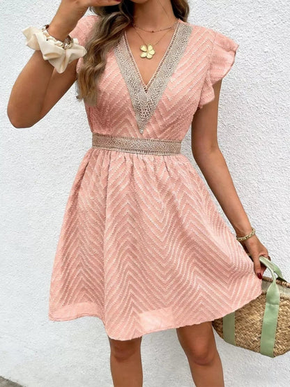 Ruffle Sleeve V-Neck Dress