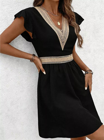 Ruffle Sleeve V-Neck Dress